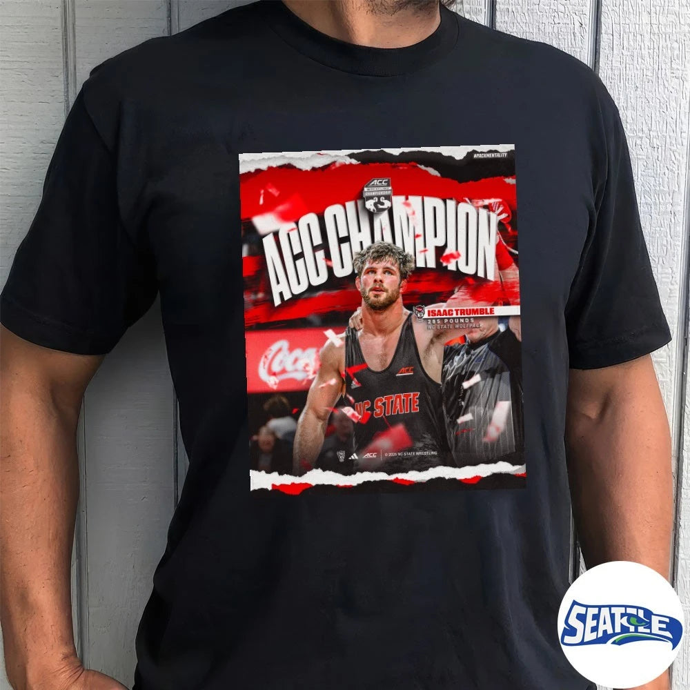 Official Isaac Trumble 2026 ACC Wrestling Champion NC State Wrestling t-shirt