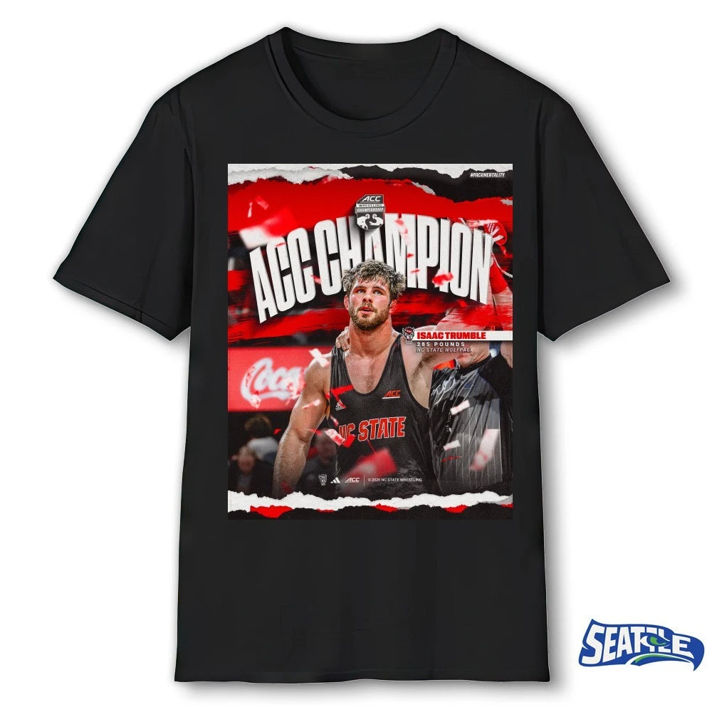 Official Isaac Trumble 2026 ACC Wrestling Champion NC State Wrestling t-shirt
