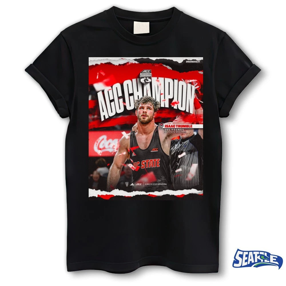 Official Isaac Trumble 2026 ACC Wrestling Champion NC State Wrestling t-shirt