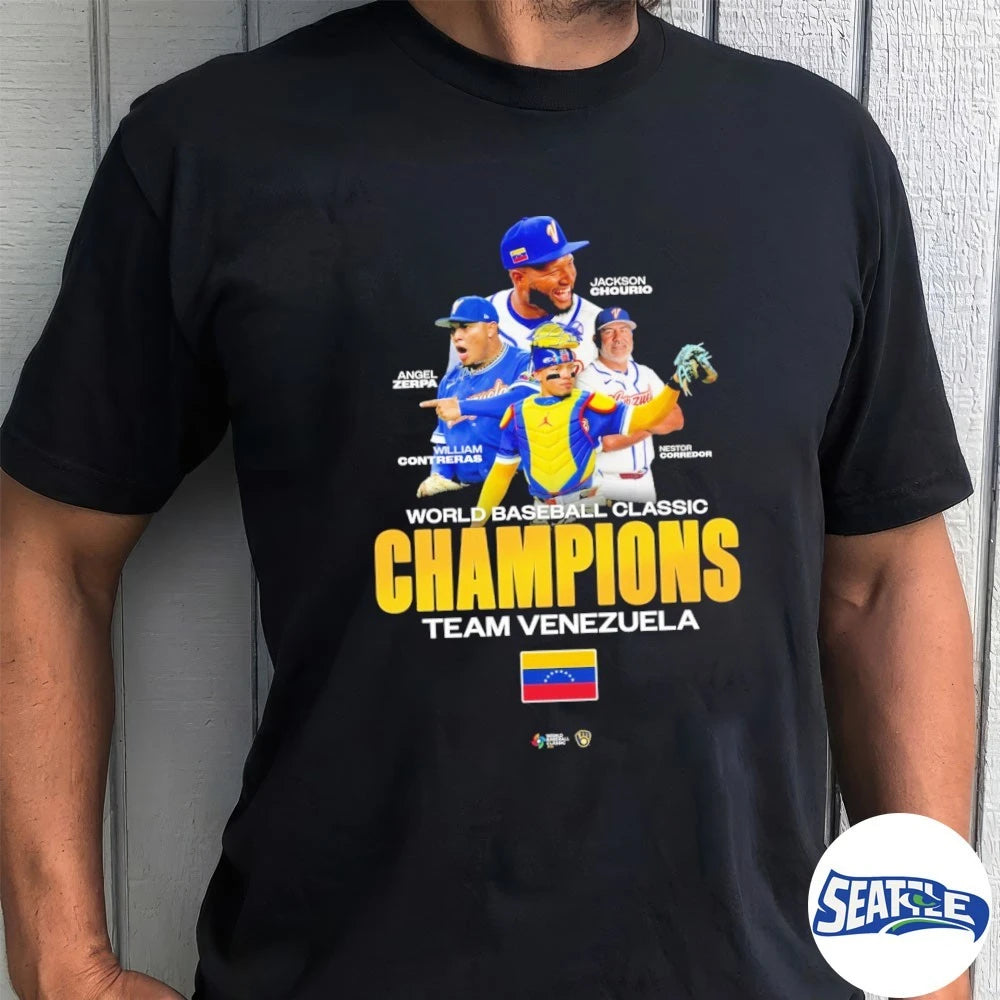 Official Jackson Chourio, Angel Zerpa, William Contreras, Nestor Corredor World Baseball Classic Champions Team Venezuela t-shirt