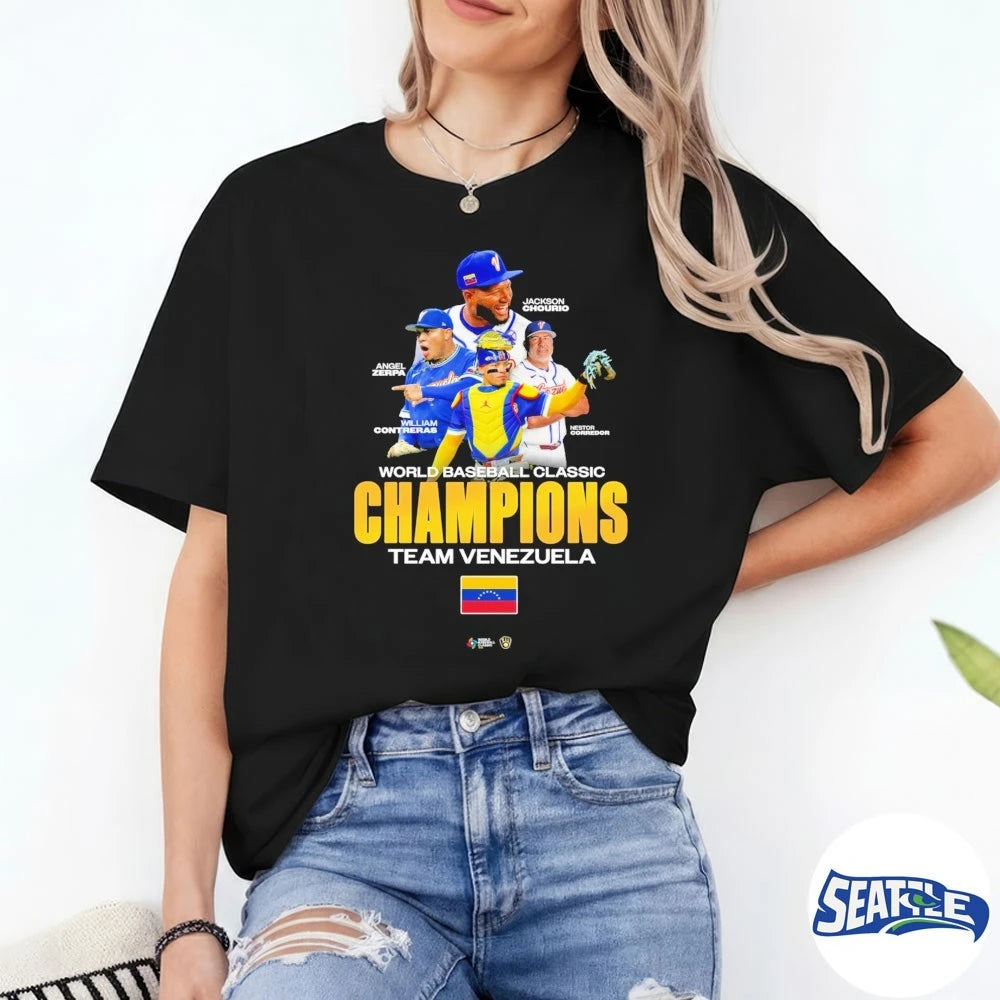 Official Jackson Chourio, Angel Zerpa, William Contreras, Nestor Corredor World Baseball Classic Champions Team Venezuela t-shirt