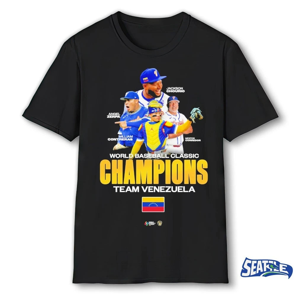 Official Jackson Chourio, Angel Zerpa, William Contreras, Nestor Corredor World Baseball Classic Champions Team Venezuela t-shirt