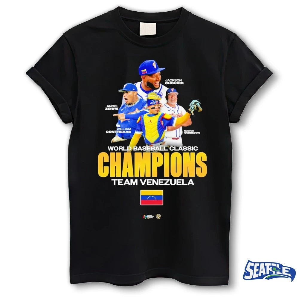 Official Jackson Chourio, Angel Zerpa, William Contreras, Nestor Corredor World Baseball Classic Champions Team Venezuela t-shirt