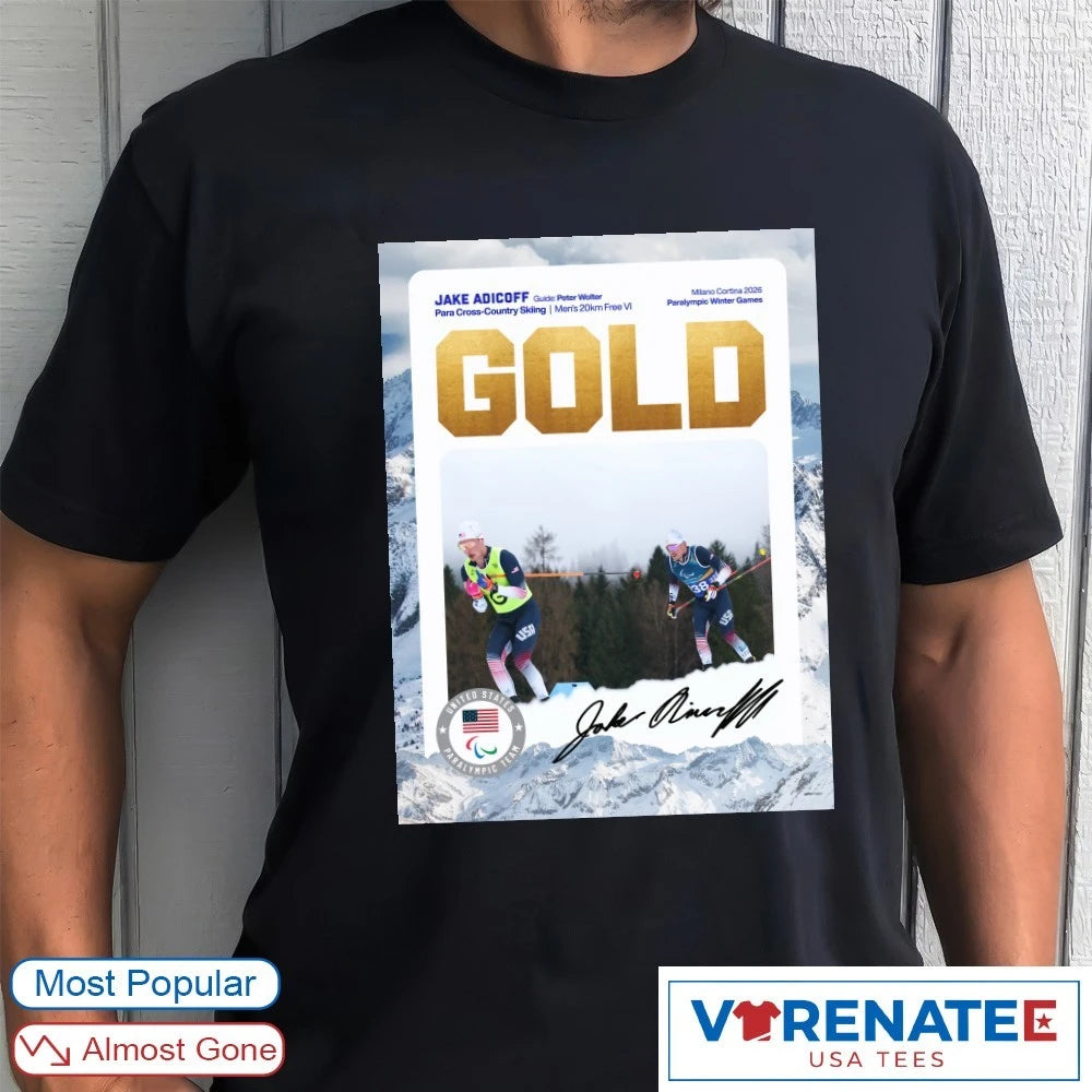 Official Jake Adicoff 2026 Para Cross-Country Skiing Milano Cortina Gold Medal Signature Poster T-Shirt