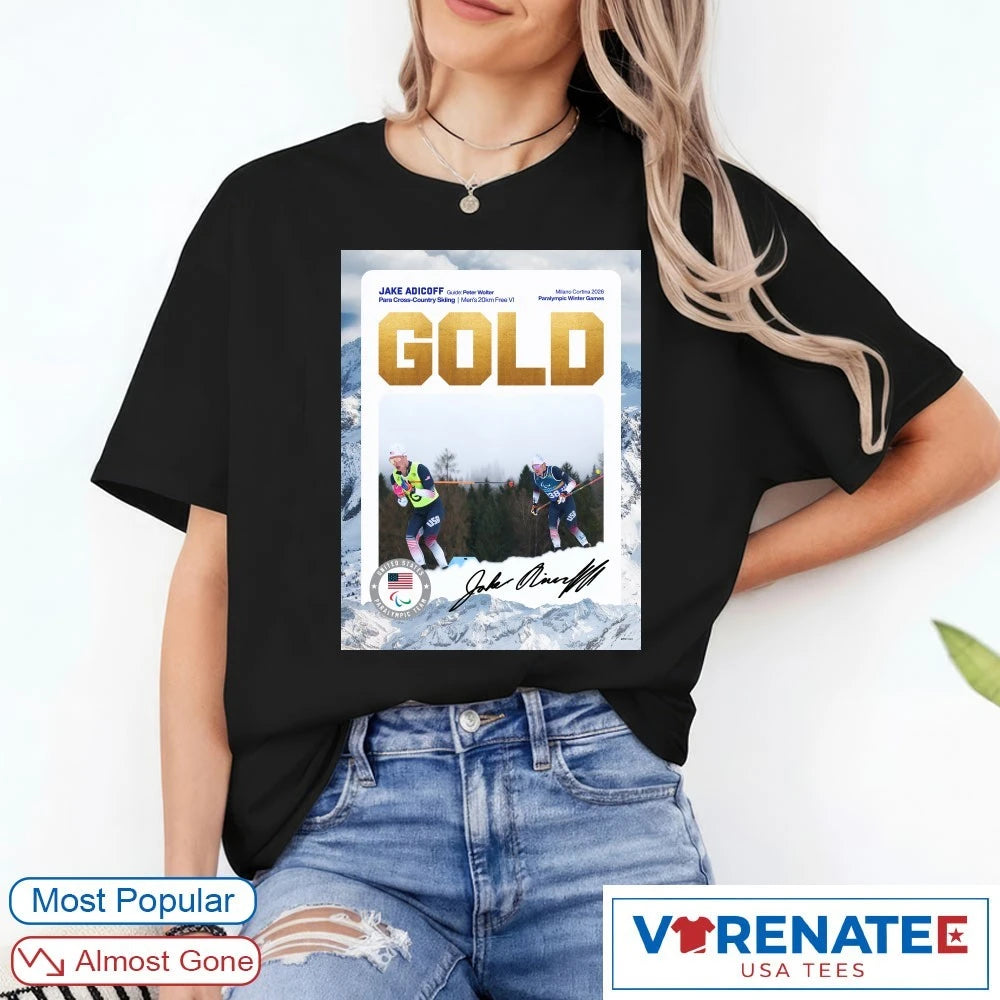 Official Jake Adicoff 2026 Para Cross-Country Skiing Milano Cortina Gold Medal Signature Poster T-Shirt
