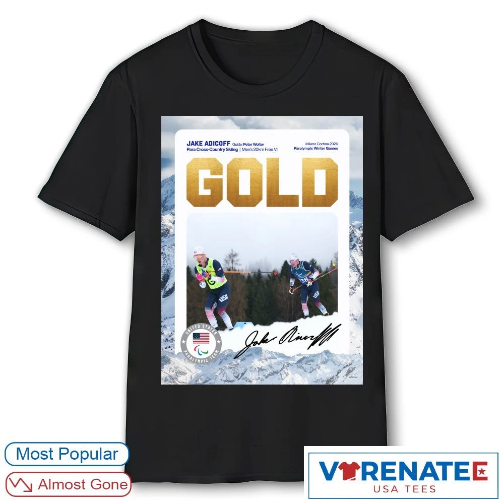 Official Jake Adicoff 2026 Para Cross-Country Skiing Milano Cortina Gold Medal Signature Poster T-Shirt