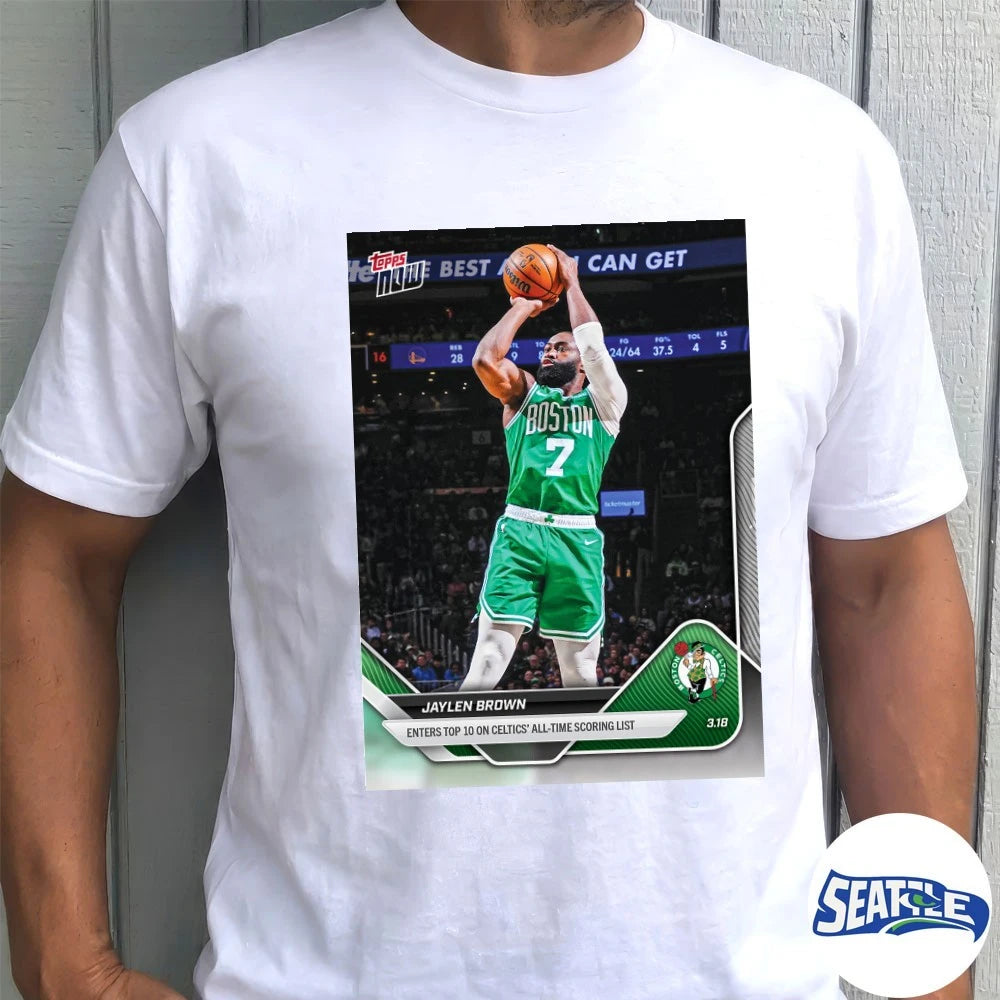 Official Jaylen Brown Enters Top 10 On Celtics’ All-Time Scoring List 2025-26 NBA Topps NOW Card t-shirt