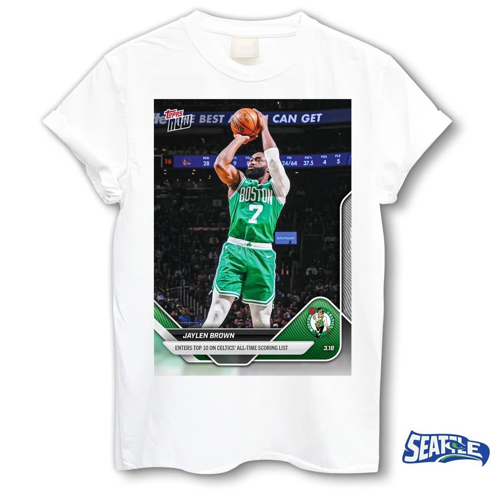 Official Jaylen Brown Enters Top 10 On Celtics’ All-Time Scoring List 2025-26 NBA Topps NOW Card t-shirt
