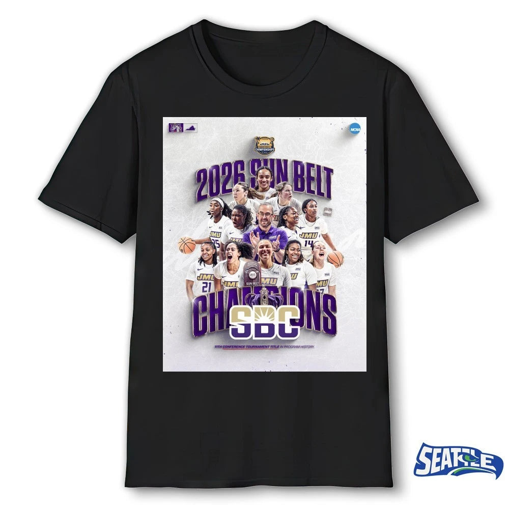 Official JMU 2026 SBC Sun Belt Conference Tournament 11th Conference Tournament Title In Program History Poster t-shirt