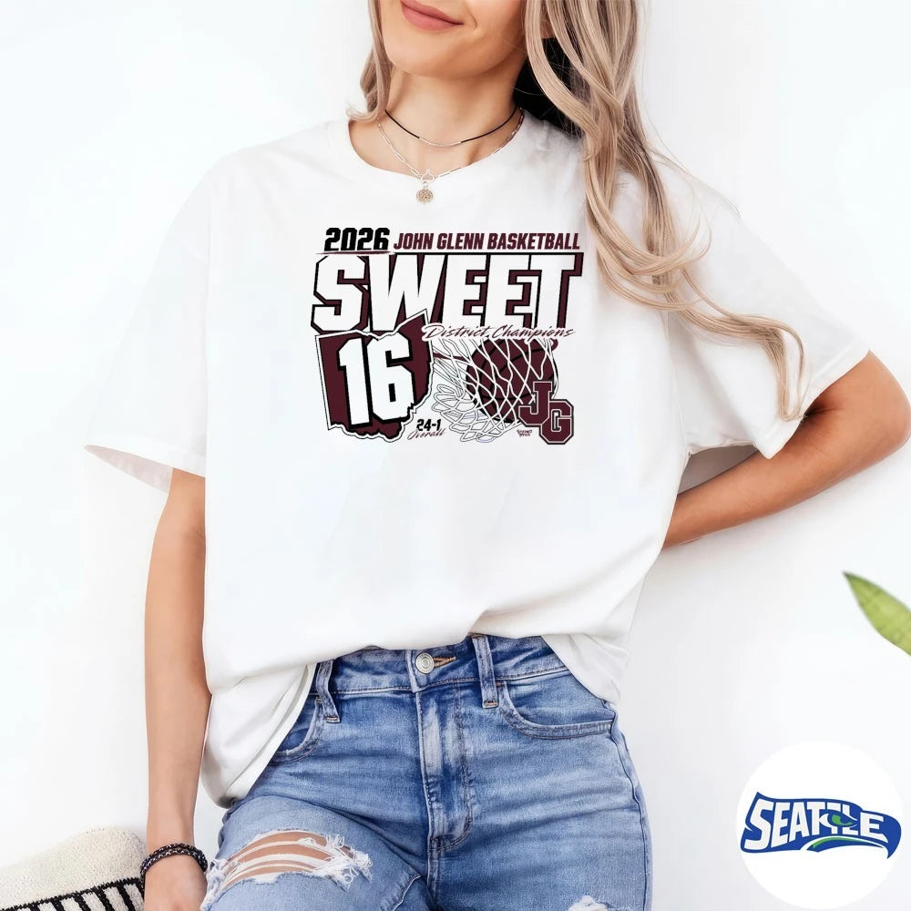 Official John Glenn Basketball Sweet 16 District Champions 2026 t-shirt