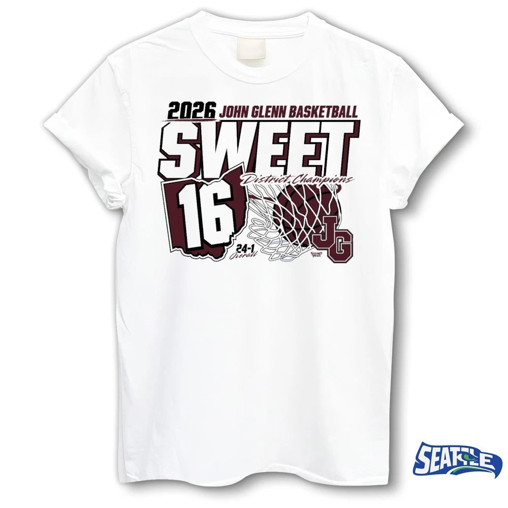 Official John Glenn Basketball Sweet 16 District Champions 2026 t-shirt