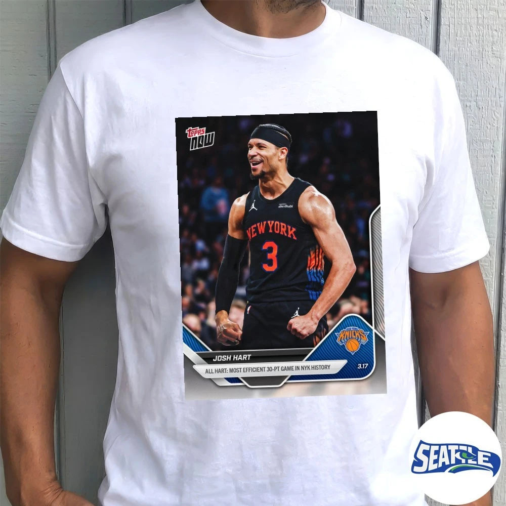 Official Josh Hart All Hart Most Efficient 30-Pt Game In NYK History 2025-26 NBA Topps NOW Card t-shirt