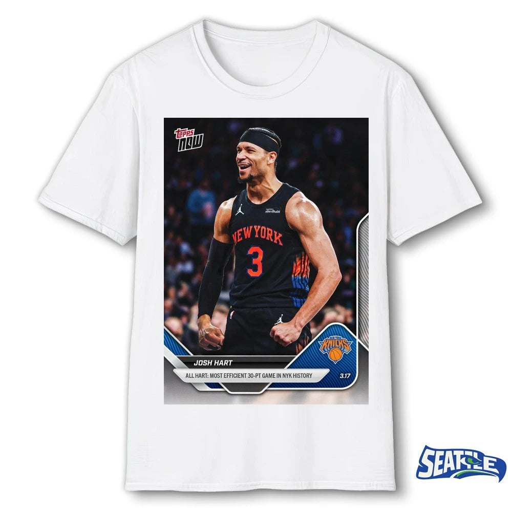 Official Josh Hart All Hart Most Efficient 30-Pt Game In NYK History 2025-26 NBA Topps NOW Card t-shirt