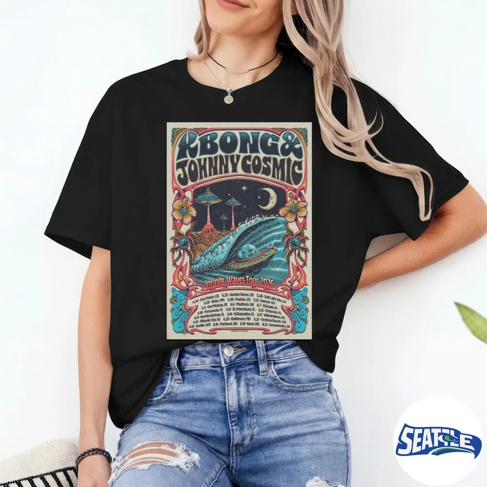 Official KBong And And Johnny Cosmic Infinite Waves Tour 2026 Poster t-shirt