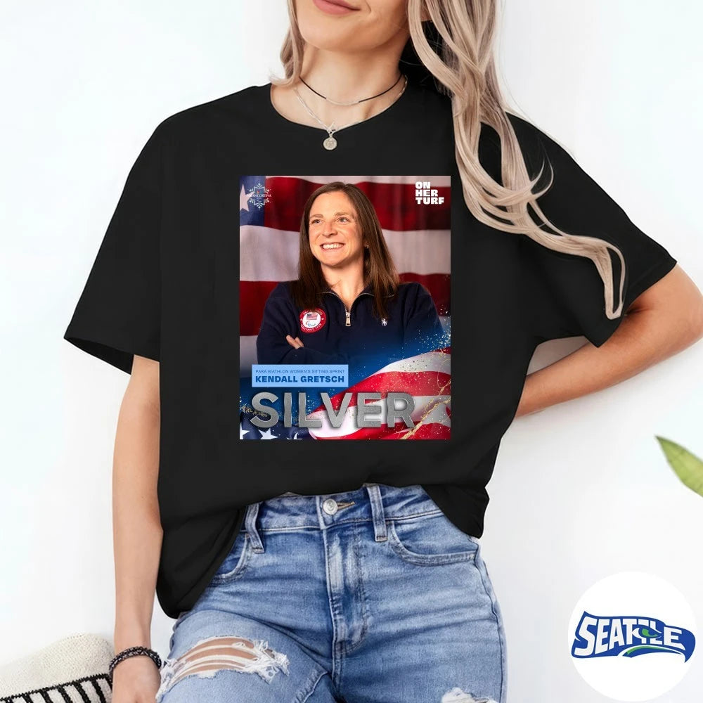 Official Kendall Gretsch Team USA Silver Medal Para Biathlon Women’s Sitting Sprint Poster t-shirt