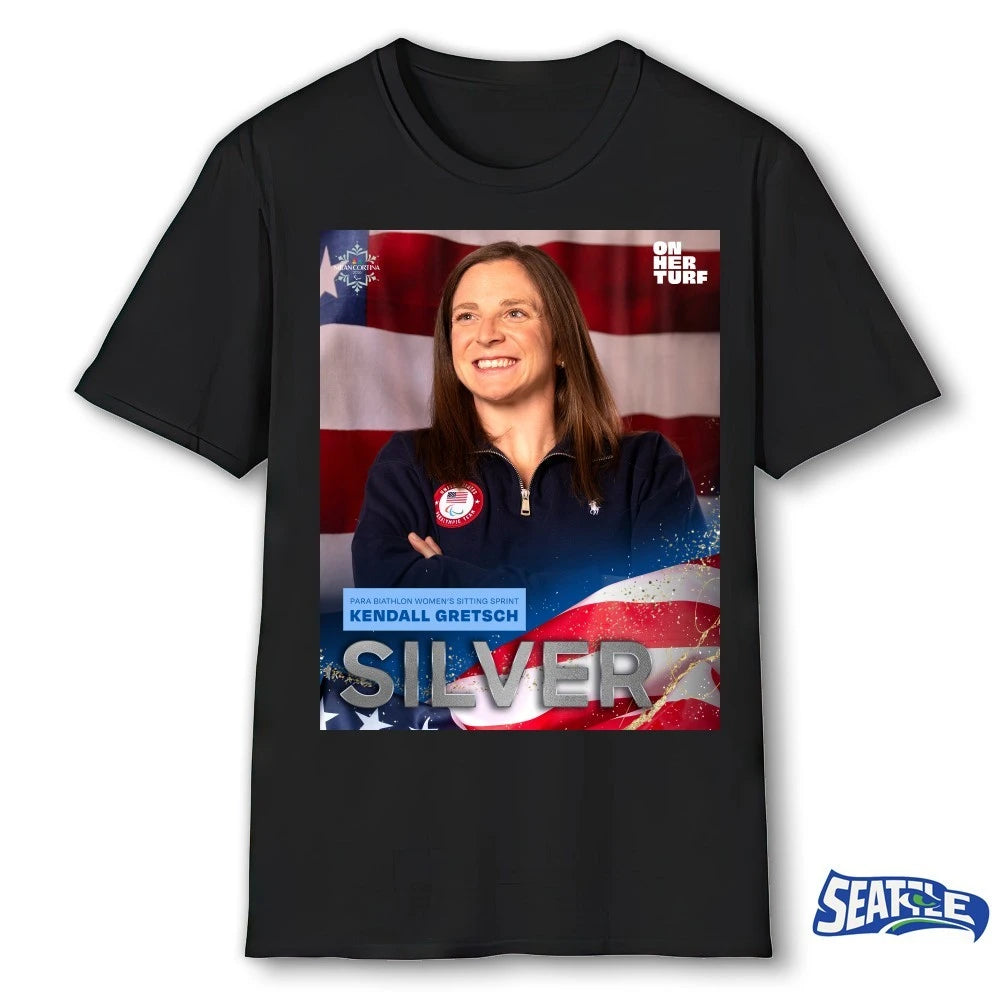 Official Kendall Gretsch Team USA Silver Medal Para Biathlon Women’s Sitting Sprint Poster t-shirt