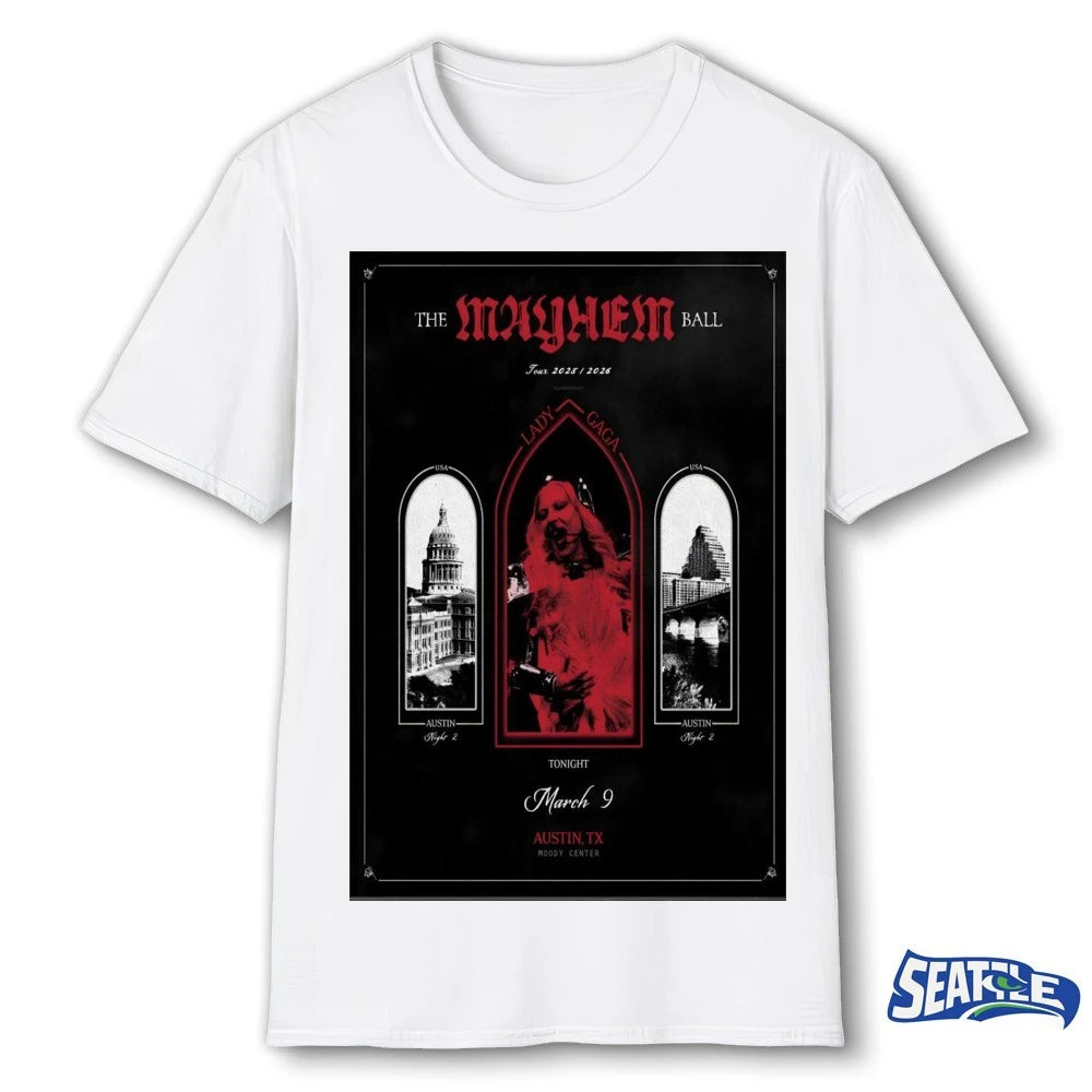 Official Lady Gaga March 9 2026 Austin TX Moody Center Poster t-shirt