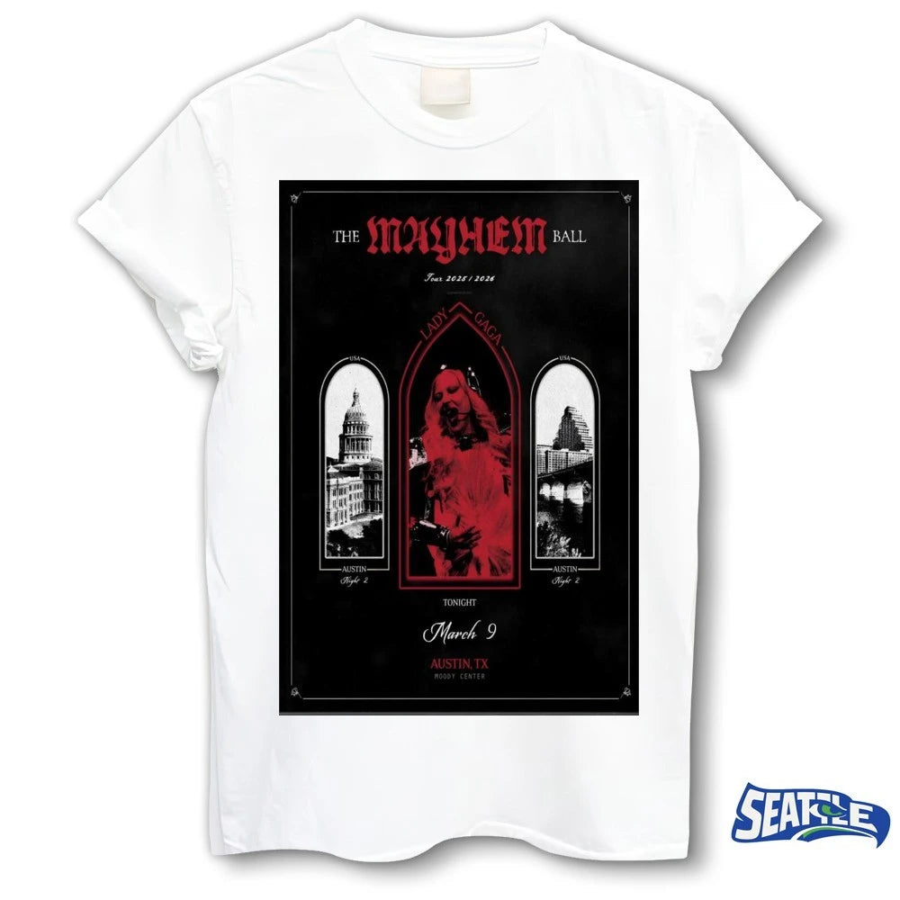 Official Lady Gaga March 9 2026 Austin TX Moody Center Poster t-shirt