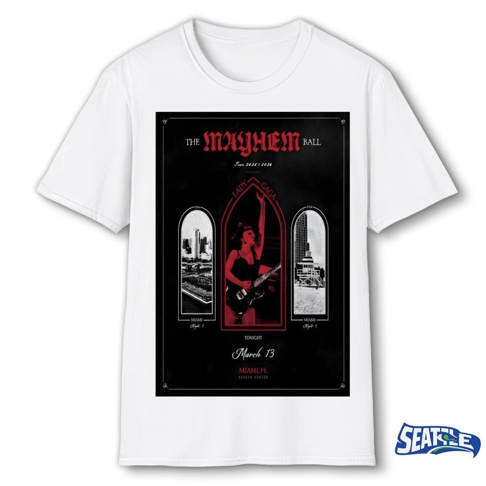 Official Lady Gaga Miami FL Tour Kaseya Center On March 13 2026 Poster t-shirt