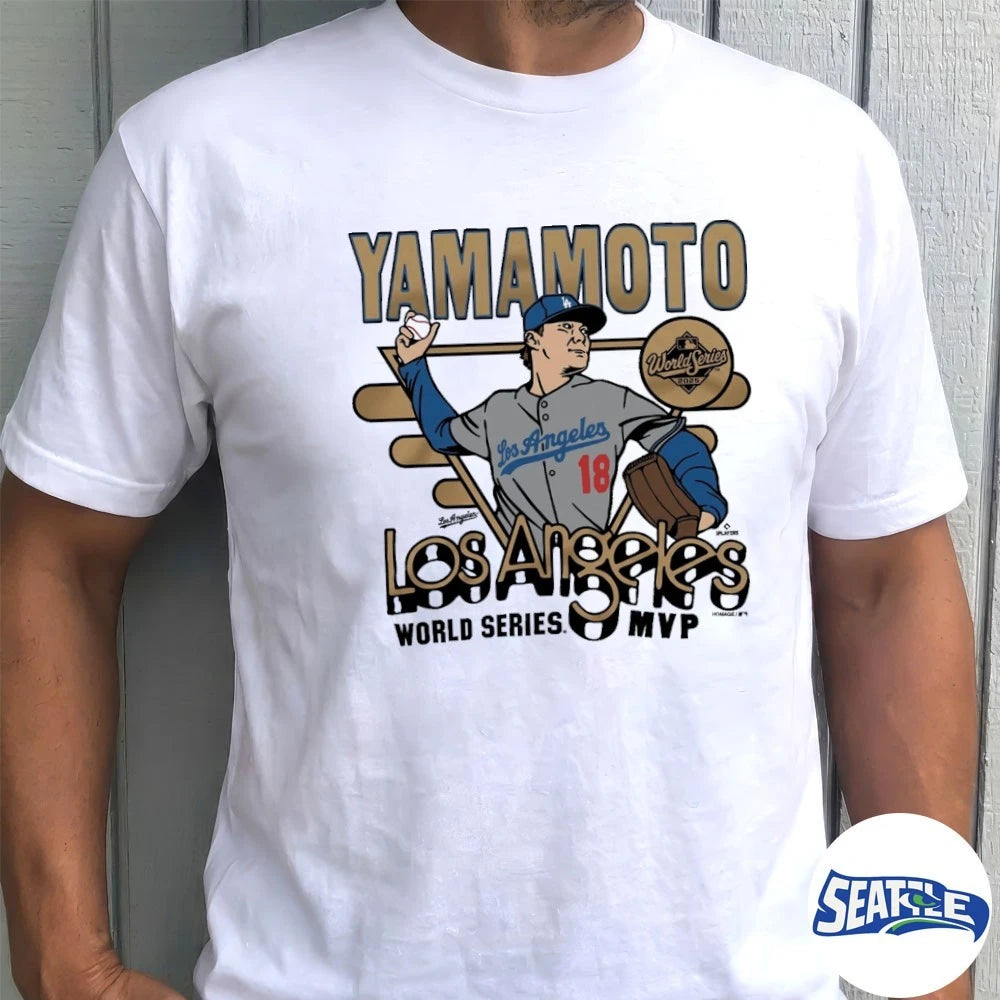 Official Los Angeles Dodgers Yoshinobu Yamamoto Homage Royal 2026 Gold Collection World Series MVP t-shirt