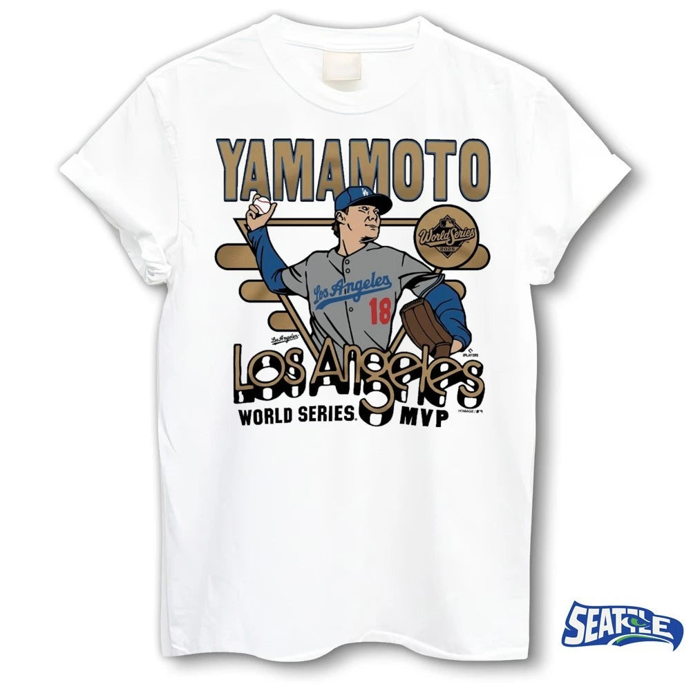 Official Los Angeles Dodgers Yoshinobu Yamamoto Homage Royal 2026 Gold Collection World Series MVP t-shirt