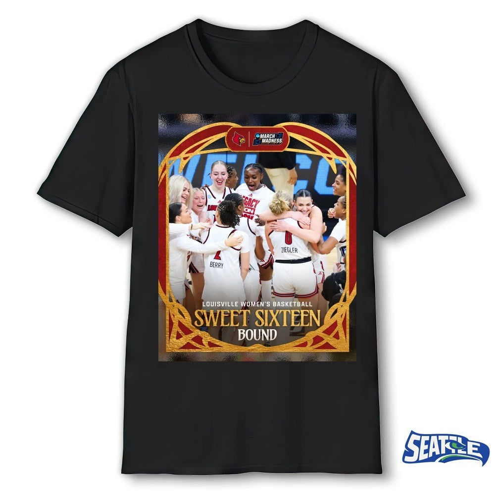 Official Louisville Cardinals Women’s Basketball Sweet Sixteen Bound 2026 March Madness Poster t-shirt