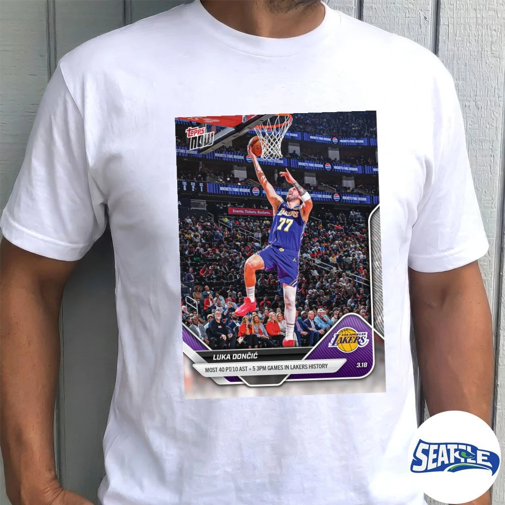 Official Luka Dončić Most 40pt 10 Ast 5 3pm Games In Lakers History 2025-26 NBA Topps NOW Card t-shirt