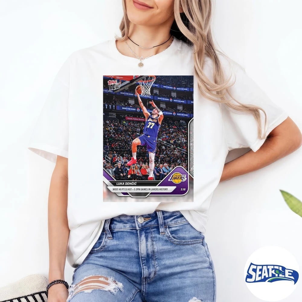 Official Luka Dončić Most 40pt 10 Ast 5 3pm Games In Lakers History 2025-26 NBA Topps NOW Card t-shirt