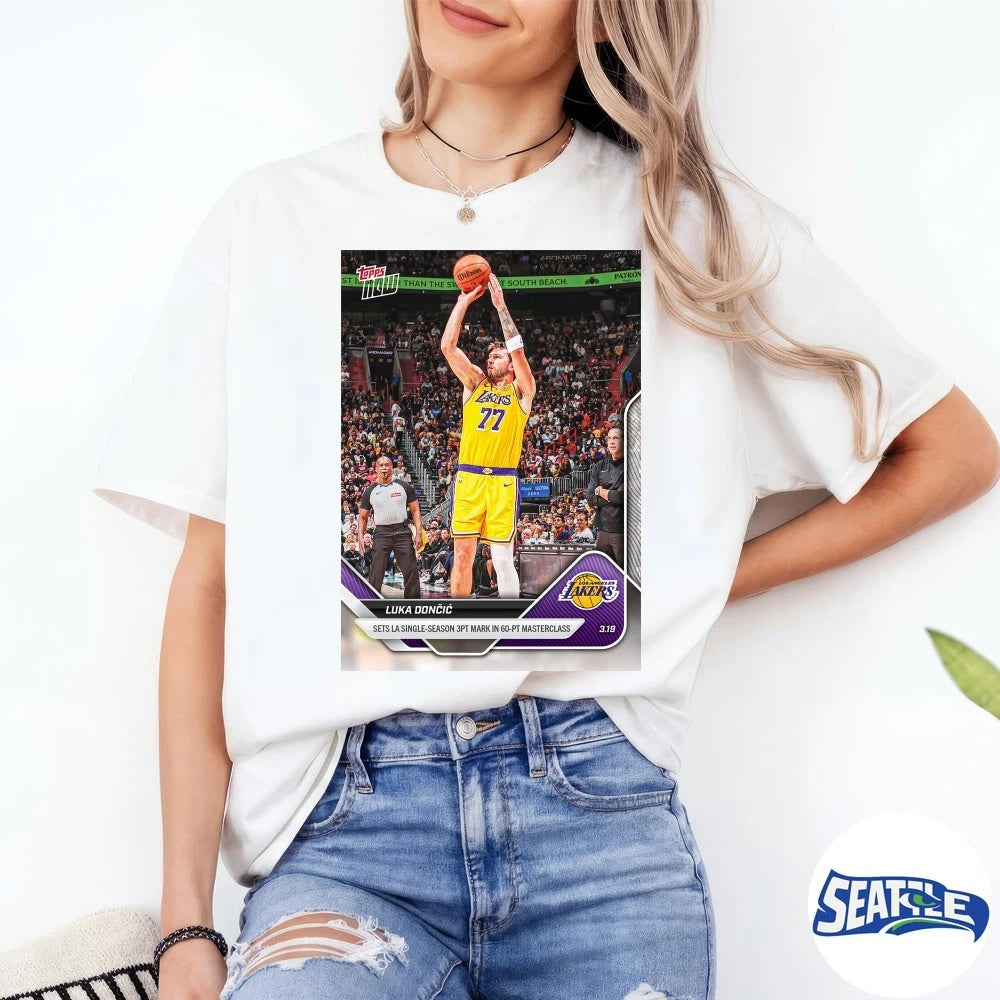 Official Luka Dončić Sets LA Single-Season 3Pt Mark In 60-Pt Masterclass 2025-26 NBA Topps NOW Card t-shirt