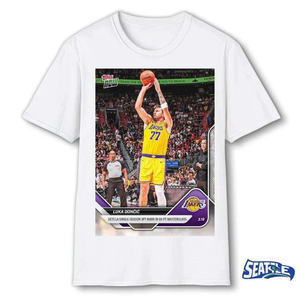 Official Luka Dončić Sets LA Single-Season 3Pt Mark In 60-Pt Masterclass 2025-26 NBA Topps NOW Card t-shirt