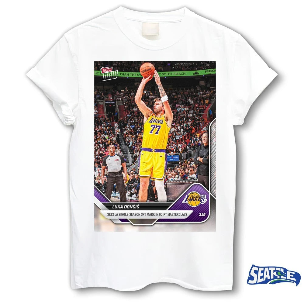 Official Luka Dončić Sets LA Single-Season 3Pt Mark In 60-Pt Masterclass 2025-26 NBA Topps NOW Card t-shirt