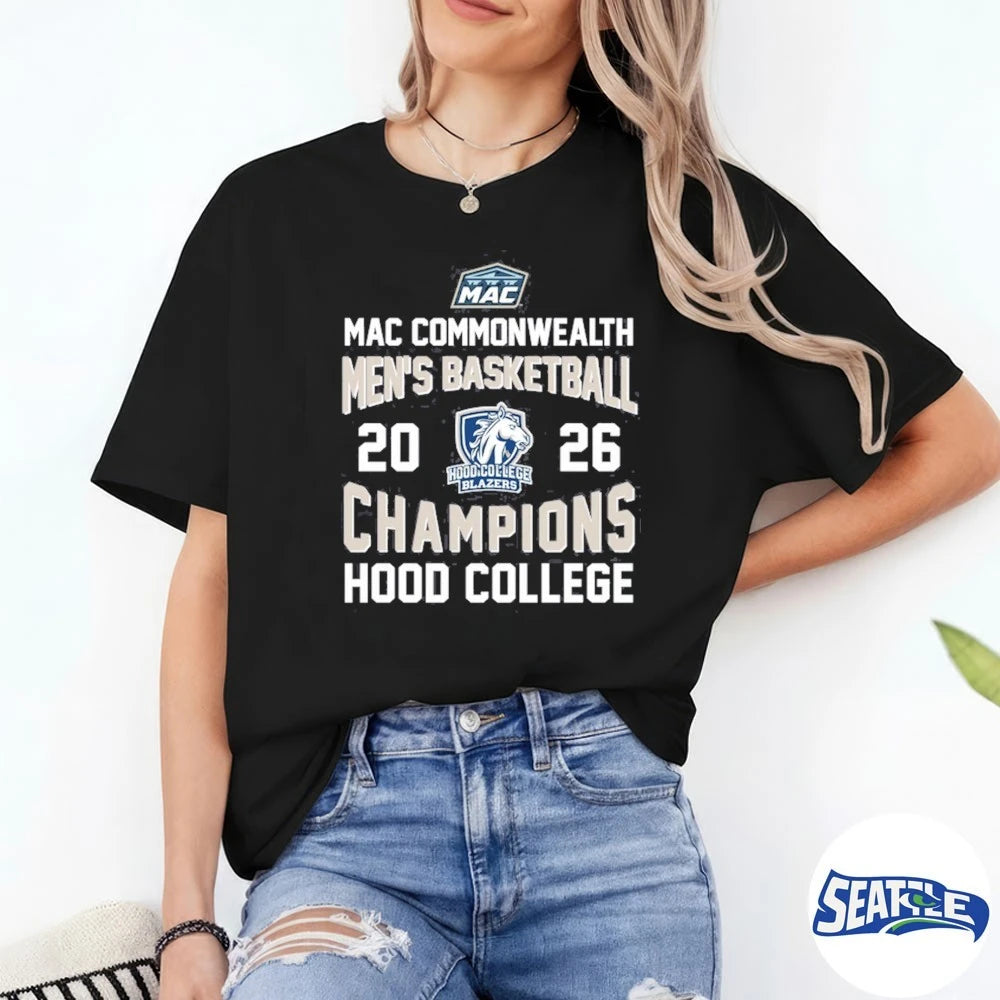 Official Mac Commonwealth Men’s Basketball 2026 Champions Hood College t-shirt