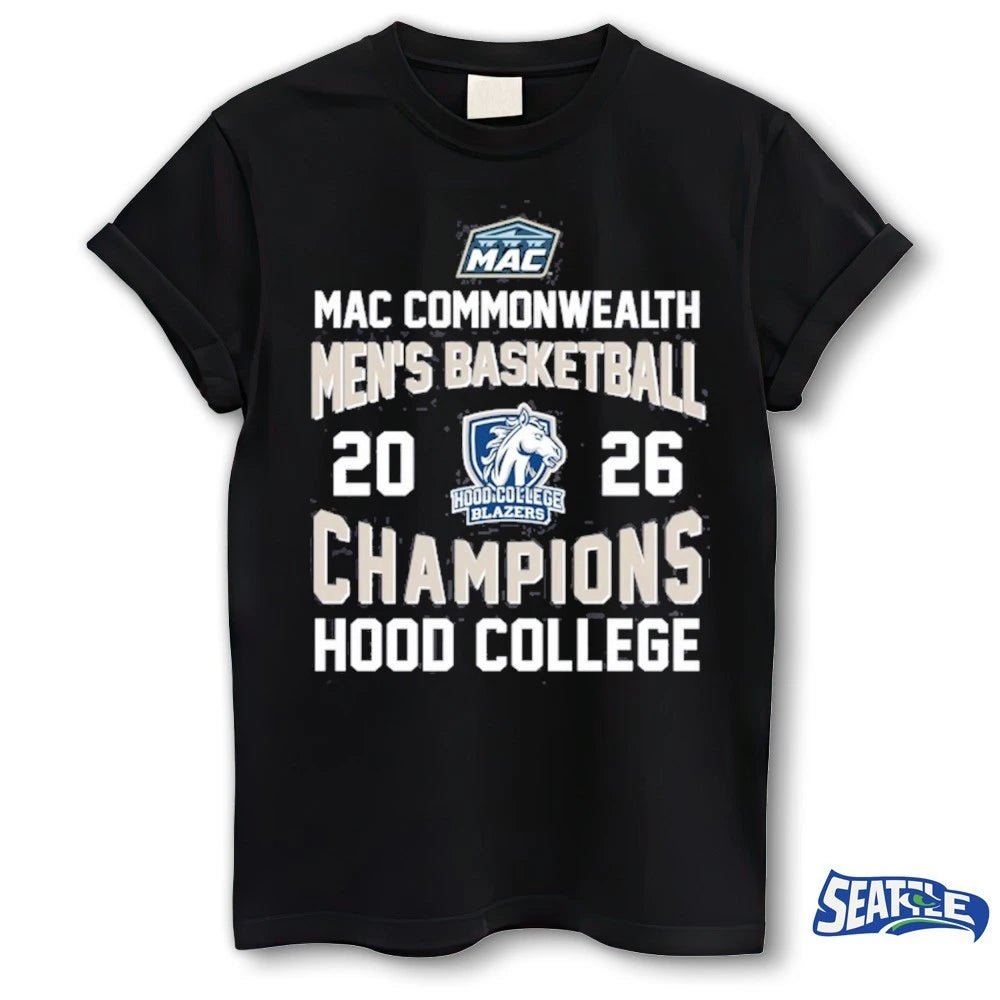 Official Mac Commonwealth Men’s Basketball 2026 Champions Hood College t-shirt