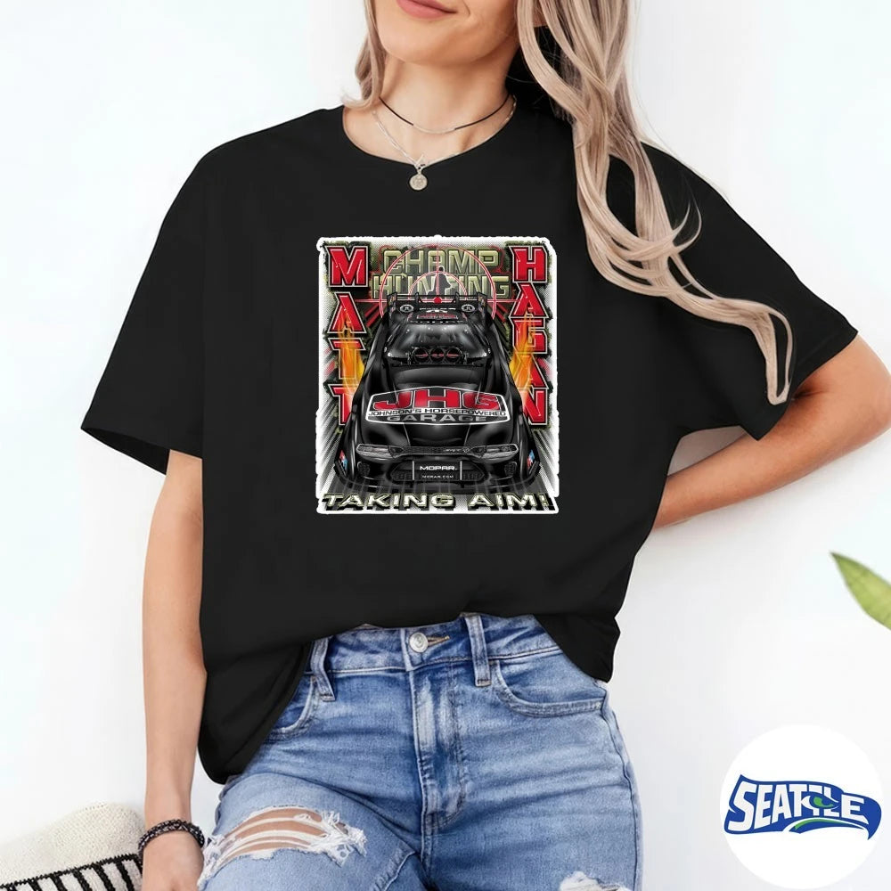 Official Matt Hagan Champ Hunting JHC Johnson’s Horsepowered Garage Taking Aim t-shirt