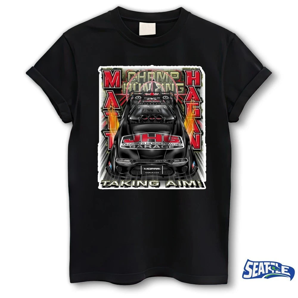 Official Matt Hagan Champ Hunting JHC Johnson’s Horsepowered Garage Taking Aim t-shirt