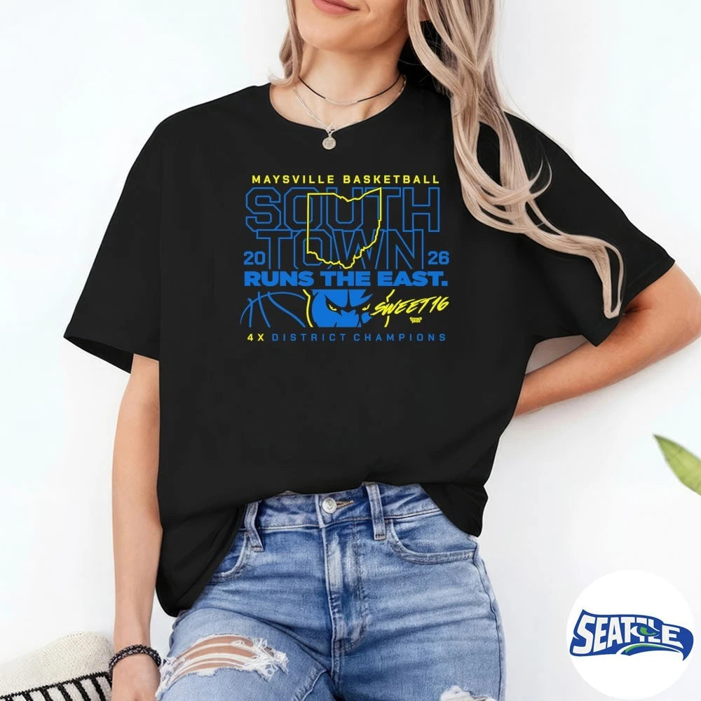 Official Maysville Basketball South Town Runs The East Sweet 16 4x District Champions 2026 t-shirt