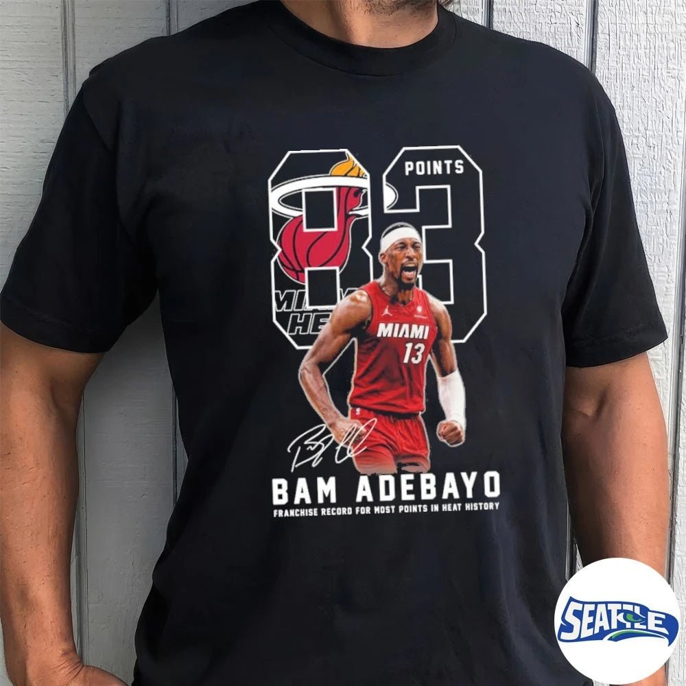 Official Miami Heat Basketball Bam Adebayo 83 Points Franchise Record For Most Points In Heat History Signature t-shirt