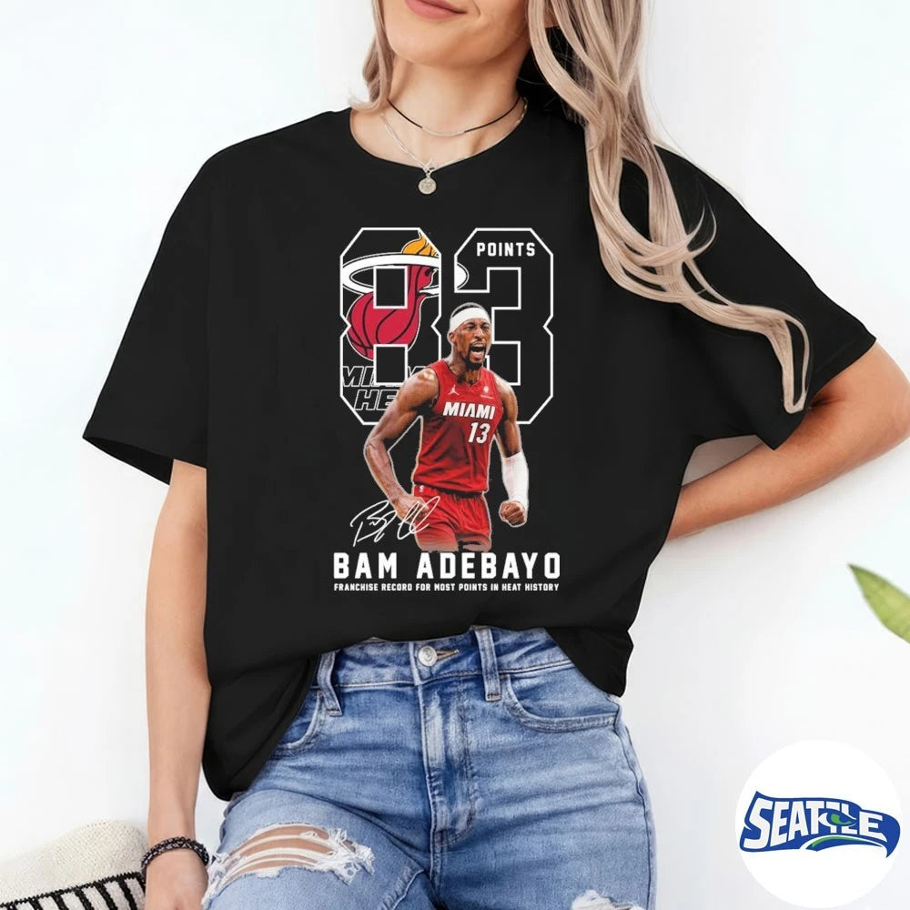Official Miami Heat Basketball Bam Adebayo 83 Points Franchise Record For Most Points In Heat History Signature t-shirt
