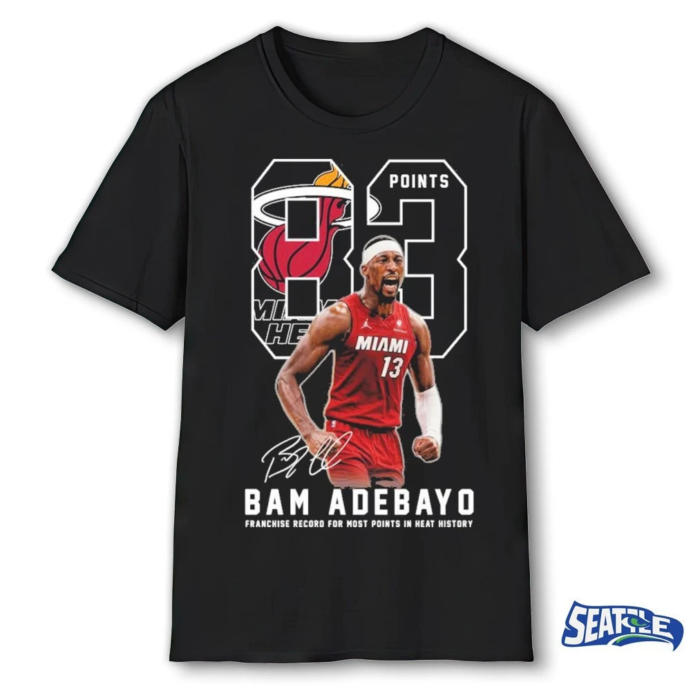 Official Miami Heat Basketball Bam Adebayo 83 Points Franchise Record For Most Points In Heat History Signature t-shirt