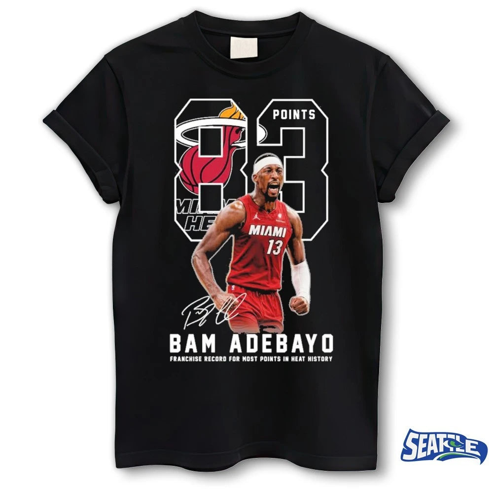 Official Miami Heat Basketball Bam Adebayo 83 Points Franchise Record For Most Points In Heat History Signature t-shirt