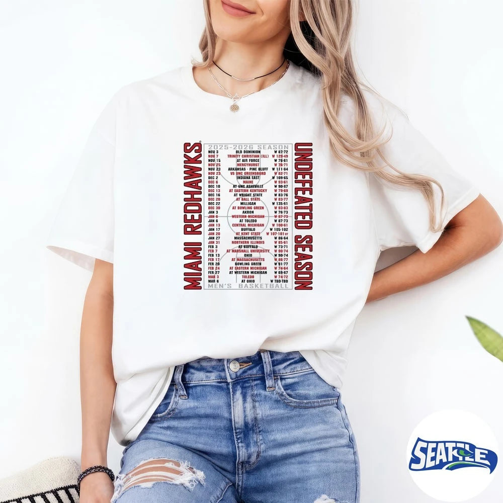Official Miami RedHawks 2025-2026 Men’s Basketball Undefeated Season Schedule t-shirt