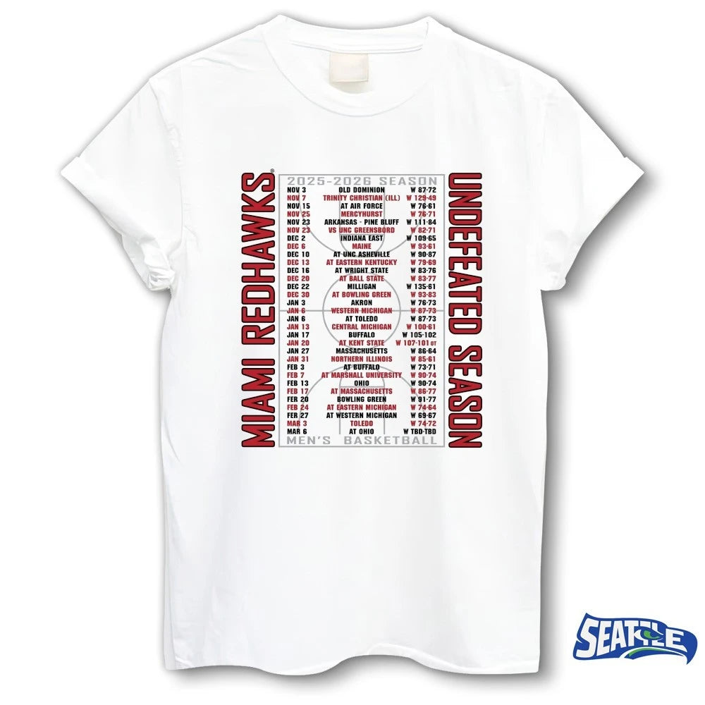 Official Miami RedHawks 2025-2026 Men’s Basketball Undefeated Season Schedule t-shirt