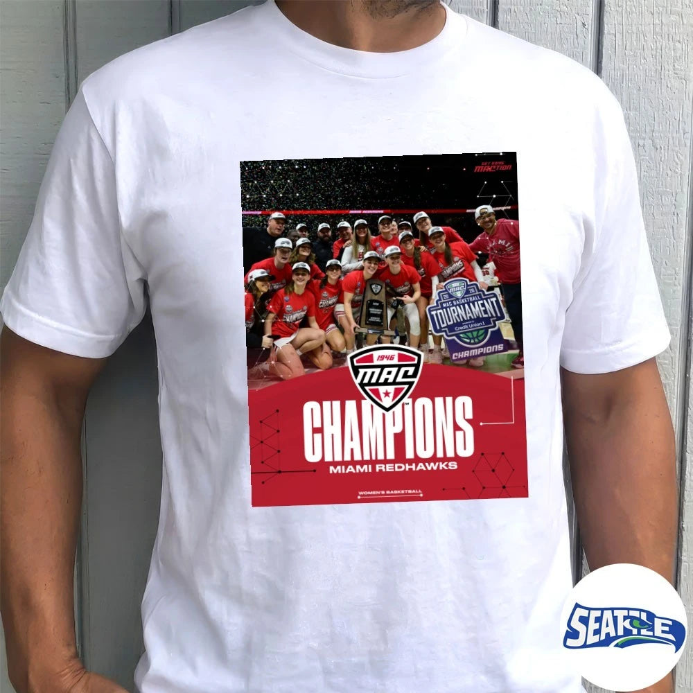 Official Miami Redhawks 2026 MAC Women’s Basketball Tournament Champions Poster t-shirt