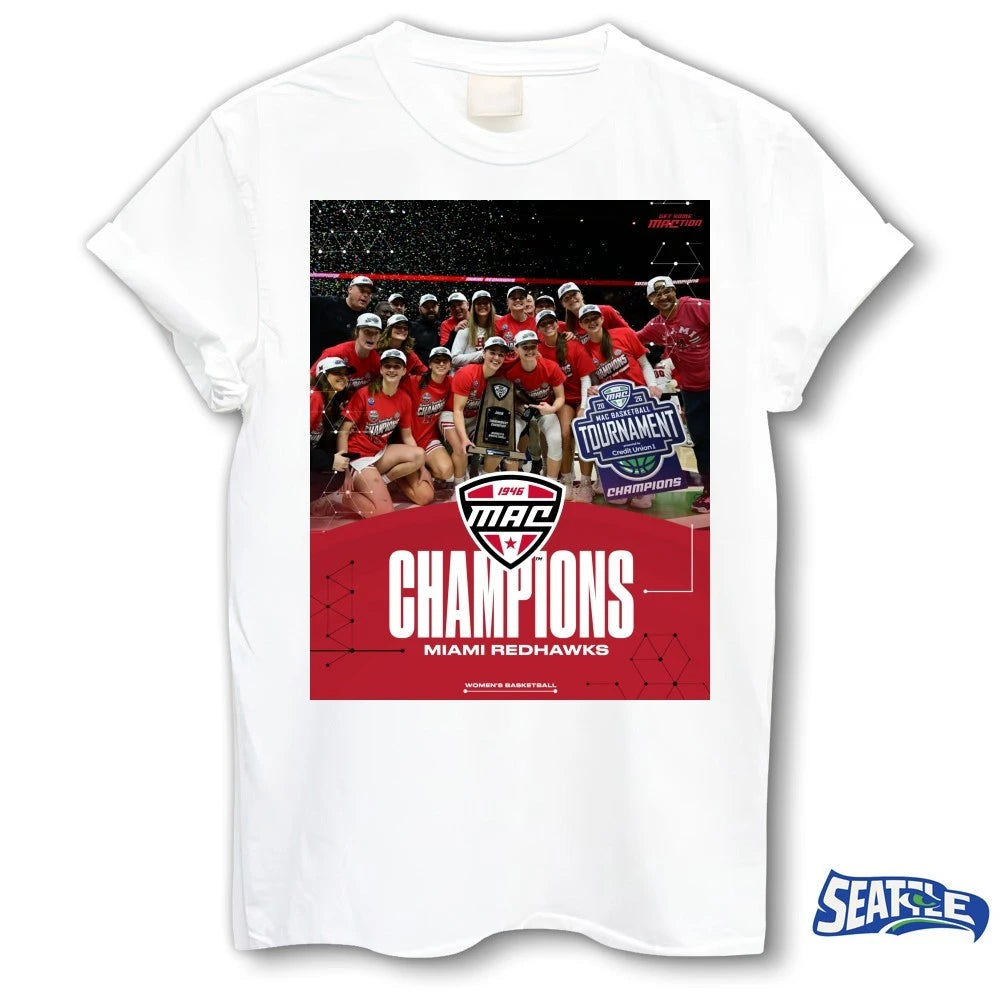 Official Miami Redhawks 2026 MAC Women’s Basketball Tournament Champions Poster t-shirt