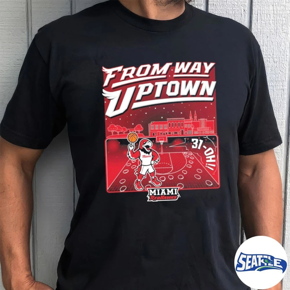Official Miami RedHawks 2026 Men’s Basketball 31-OH From Way Uptown Mascot t-shirt
