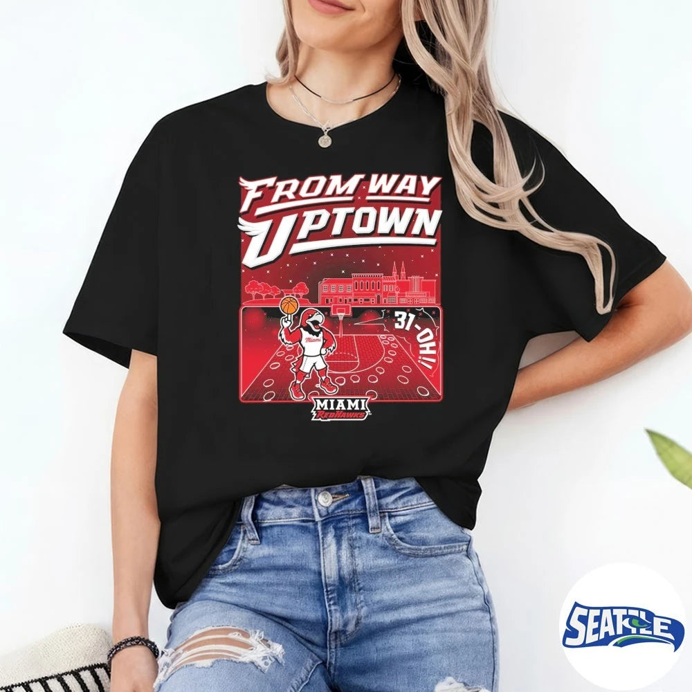 Official Miami RedHawks 2026 Men’s Basketball 31-OH From Way Uptown Mascot t-shirt