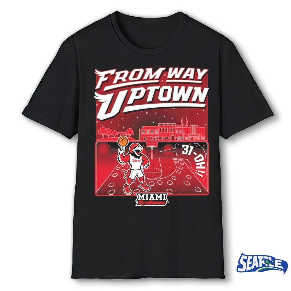 Official Miami RedHawks 2026 Men’s Basketball 31-OH From Way Uptown Mascot t-shirt
