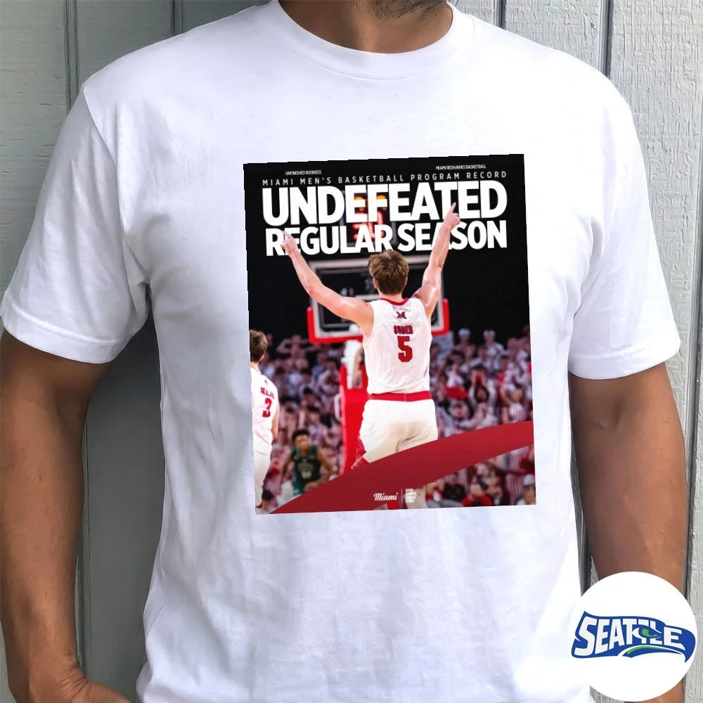 Official Miami RedHawks Men’s Basketball Program Record Undefeated Regular Season 2026 Poster t-shirt