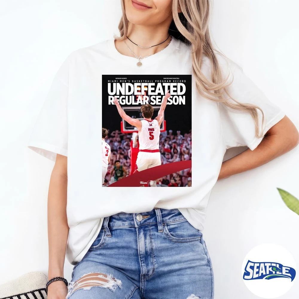 Official Miami RedHawks Men’s Basketball Program Record Undefeated Regular Season 2026 Poster t-shirt
