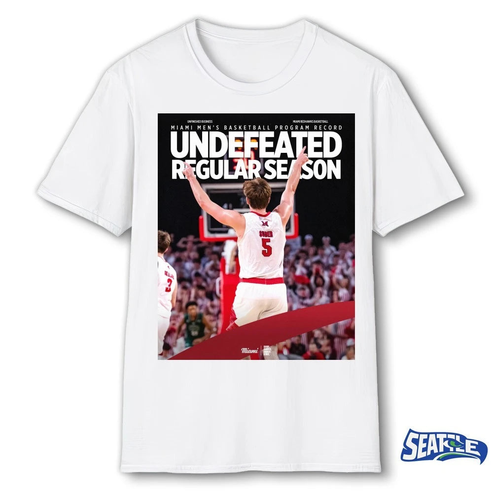 Official Miami RedHawks Men’s Basketball Program Record Undefeated Regular Season 2026 Poster t-shirt